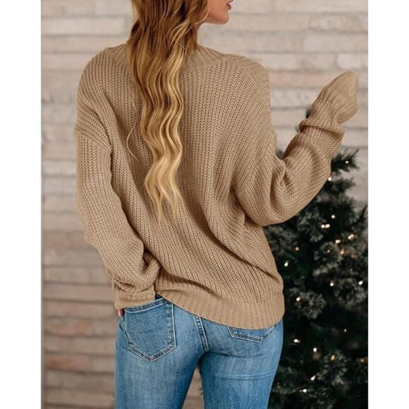 Kersh Light Khaki Tan Camel ribbed Knit V-neck Merino tencel Blend Sweater L - Picture 3 of 16